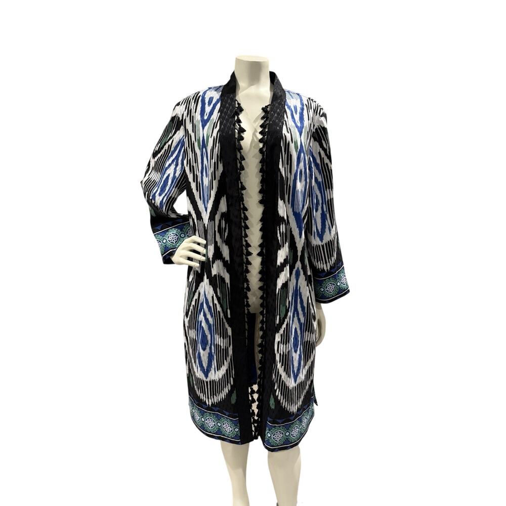 CHICO'S NWT $159 Bordered Tassel Ikat Kimono Jacket Top Size 2 US Large